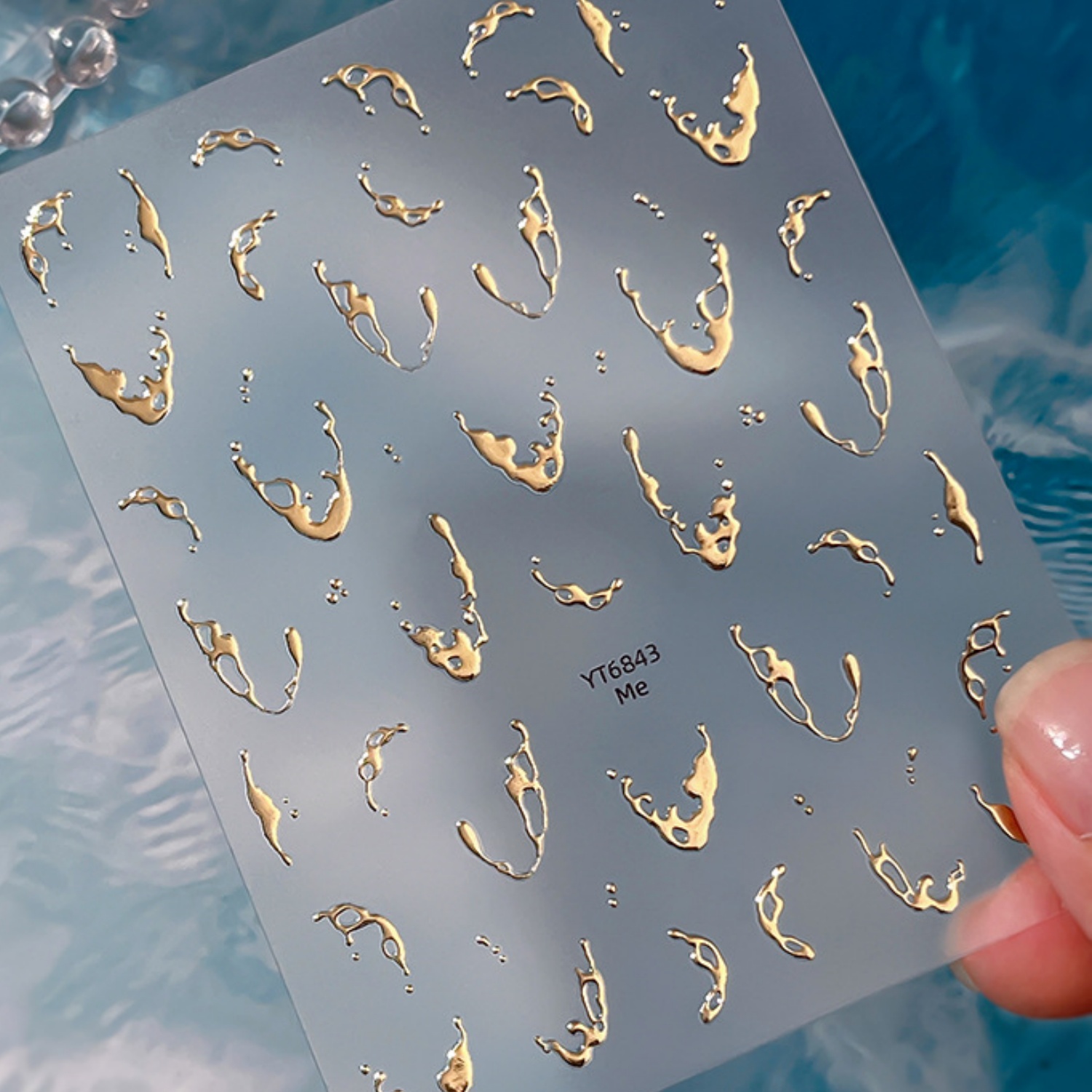 Gold Foil Flakes - Altın Varaklı Su Dalgası 5D Tırnak